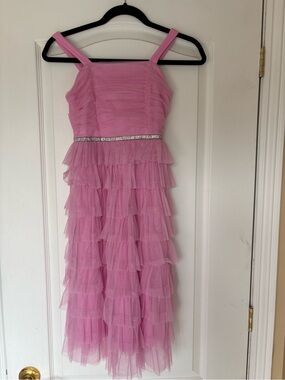 Speechless Pink Tiered Tulle Dress with Rhinestone Waist
